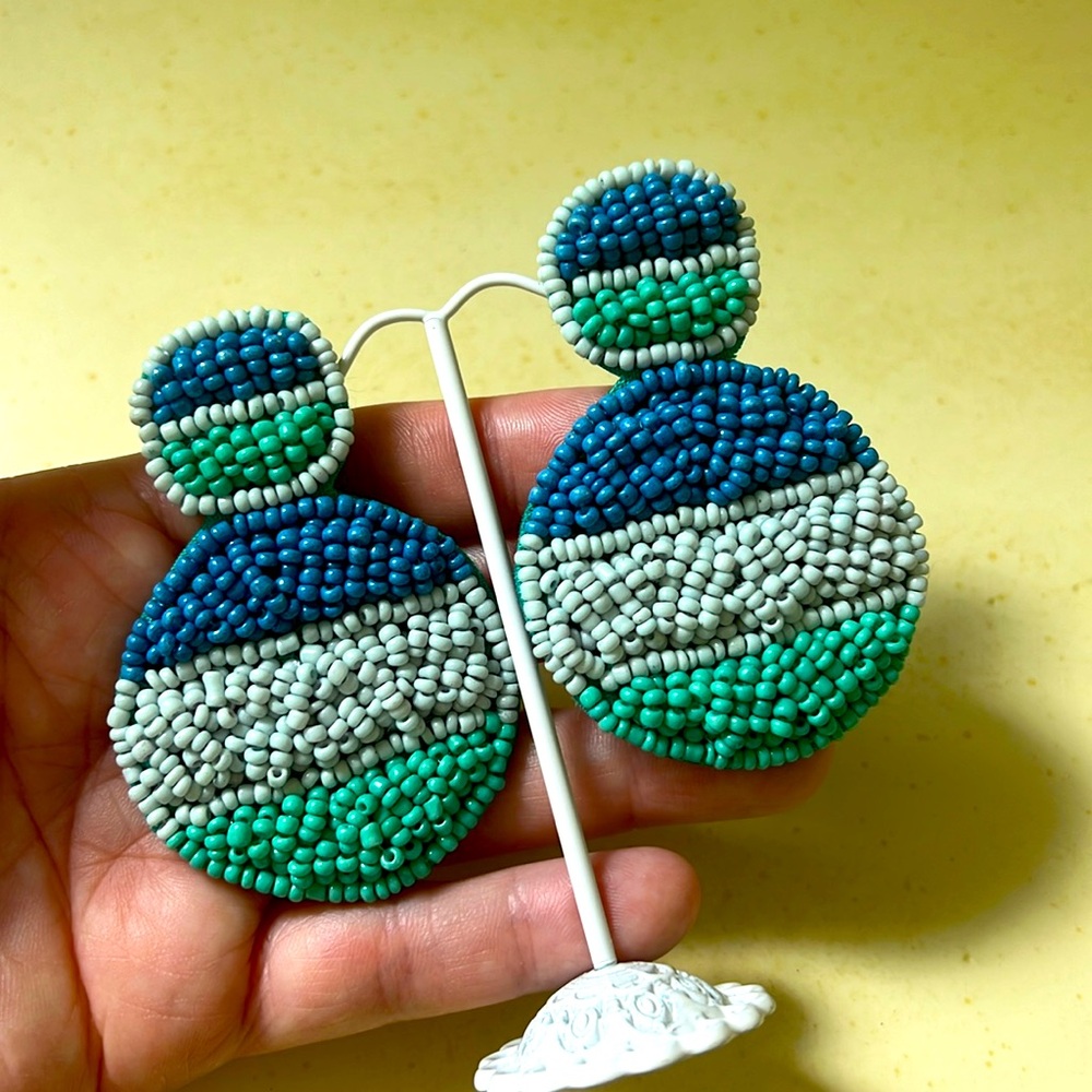 Blue & Green Double Disc Beaded Earrings